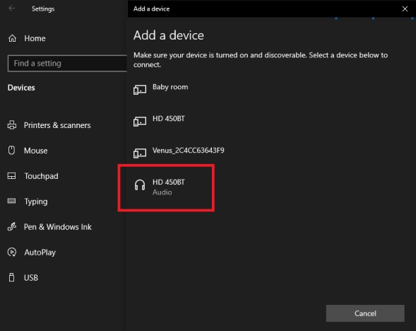 Add a device menu in Windows 10