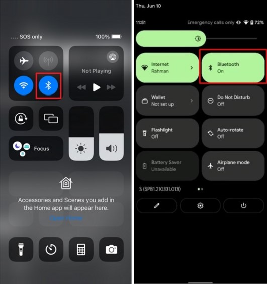 Bluetooth settings on iPhone and android