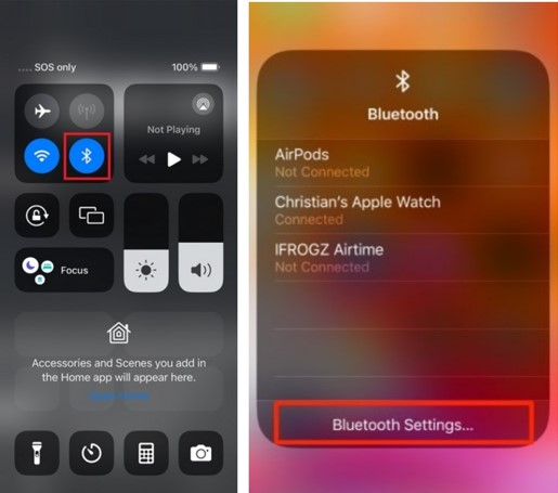 iPhone bluetooth settings