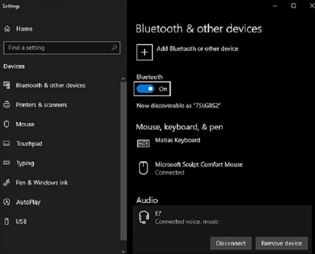 Windows 10 bluetooth settings